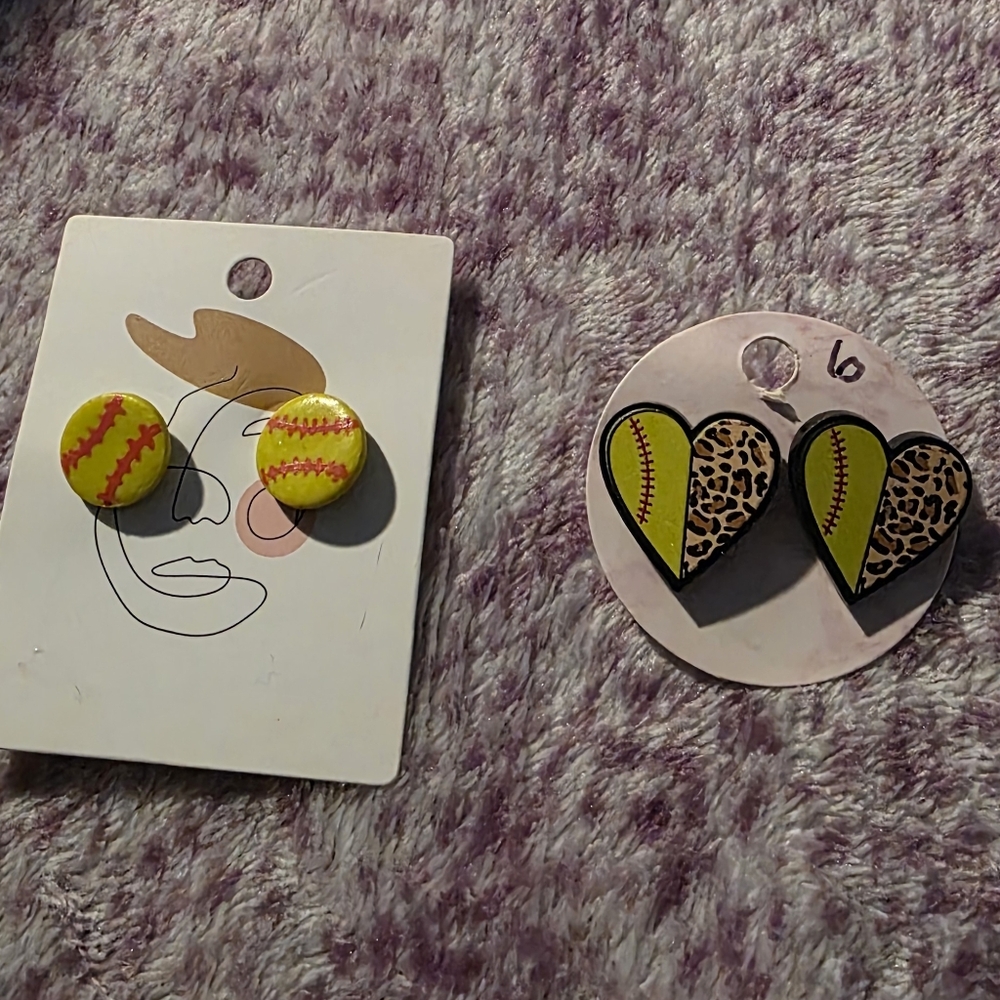 Softball Set Yellow and Leopard Heart Earrings Set